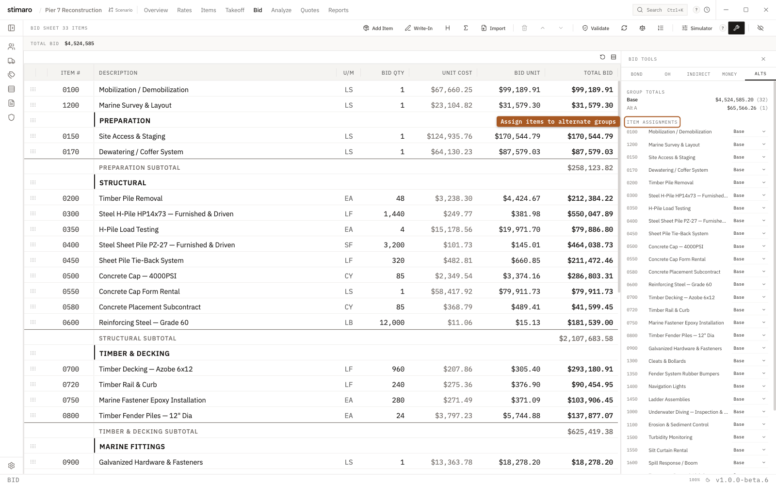 The Alts tab in Stimaro's Bid Tools